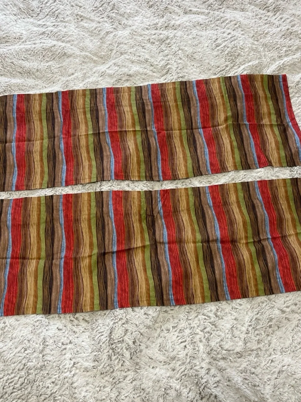 2 Striped Multicolor Window Valances Curtains Earth Tones 40x14”